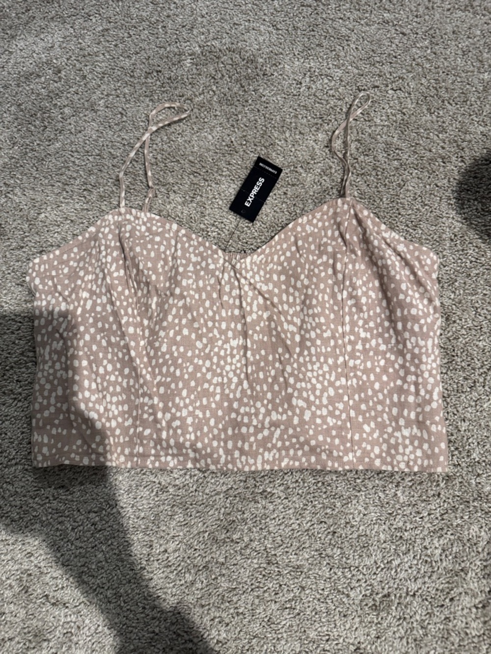 BNWT- Express Women's Taupe & White Spotted Cami Crop Top